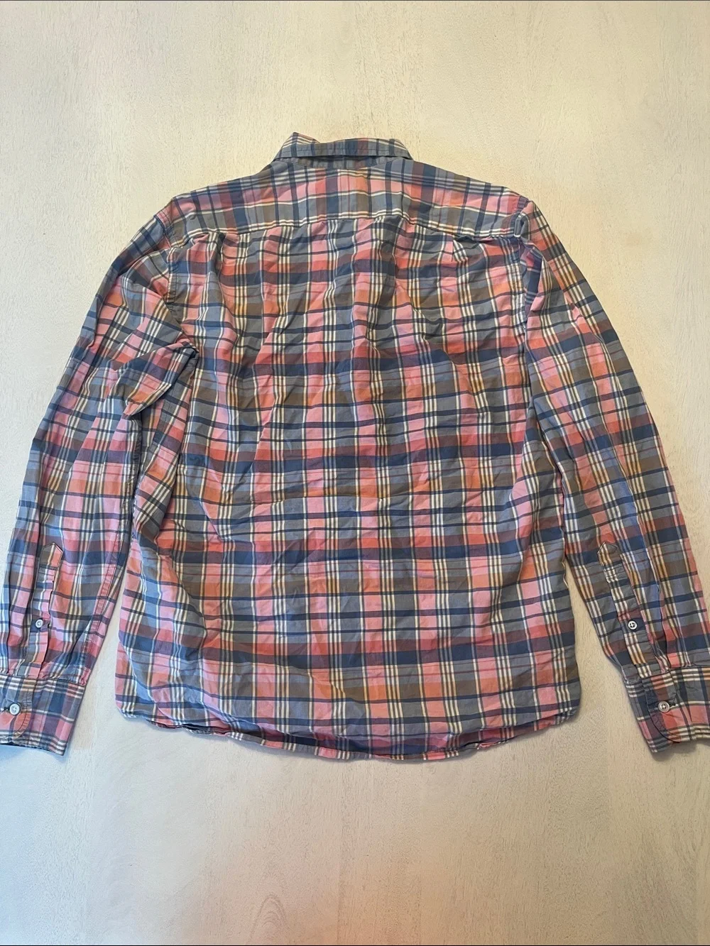 J. Crew Men’s Slim Flex Washed Pink and Blue Plaid Cotton Button-Down Shirt
